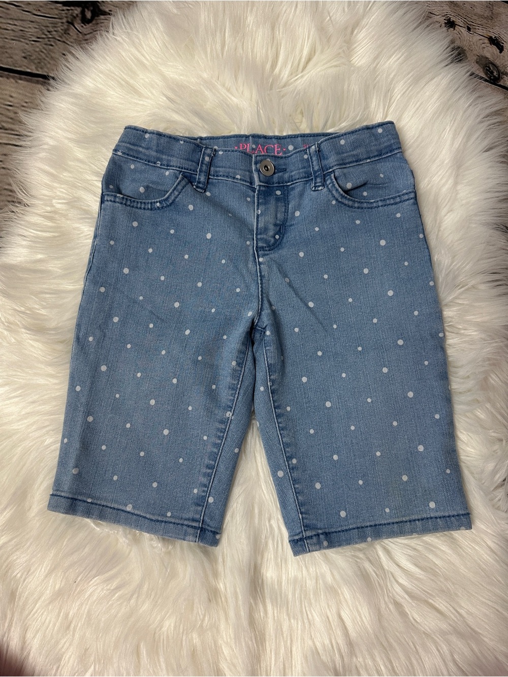 Place Light Blue Polka Dot Denim Skimmer Shorts Girl Size 8